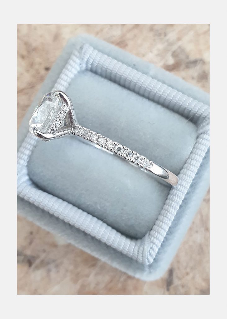 1.70ct Cushion Cut Moissanite Hidden Halo Engagement Ring