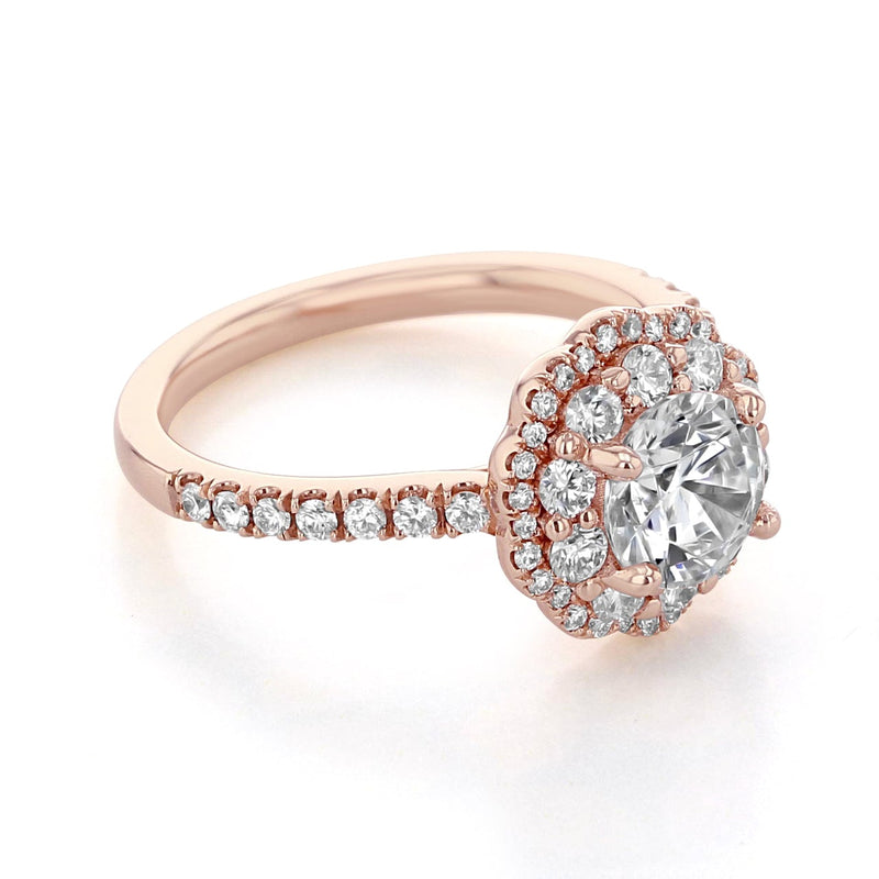 1.0ct Round Cut Floral Double Halo Style Moissanite Engagement Ring