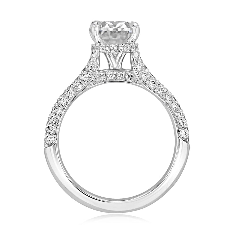 2.38 CT Oval Moissanite Hidden Halo Triple Pave Setting Engagement Ring