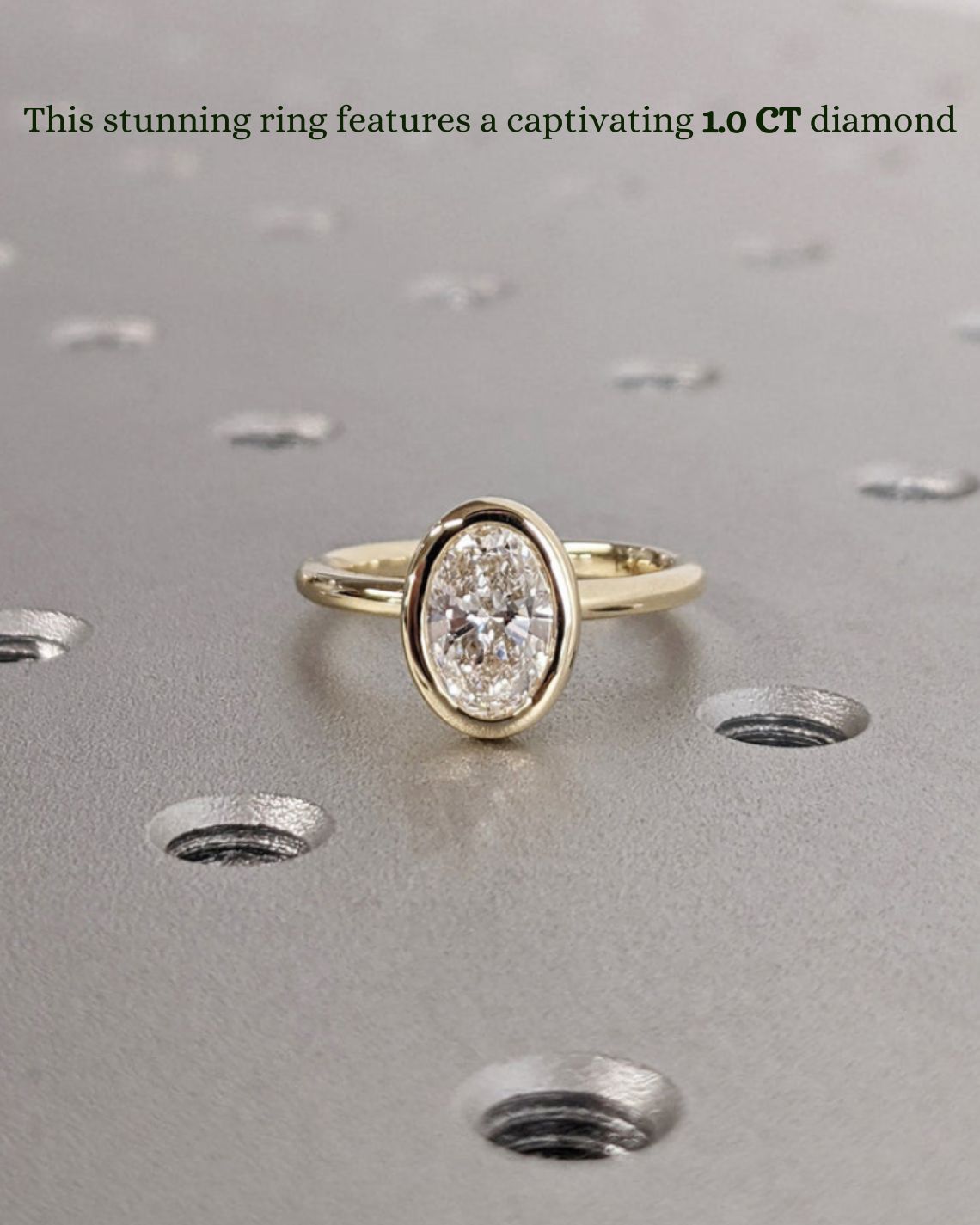 1.0 -3.0 CT  Oval CVD Diamond Bezel Solitaire Engagement Ring