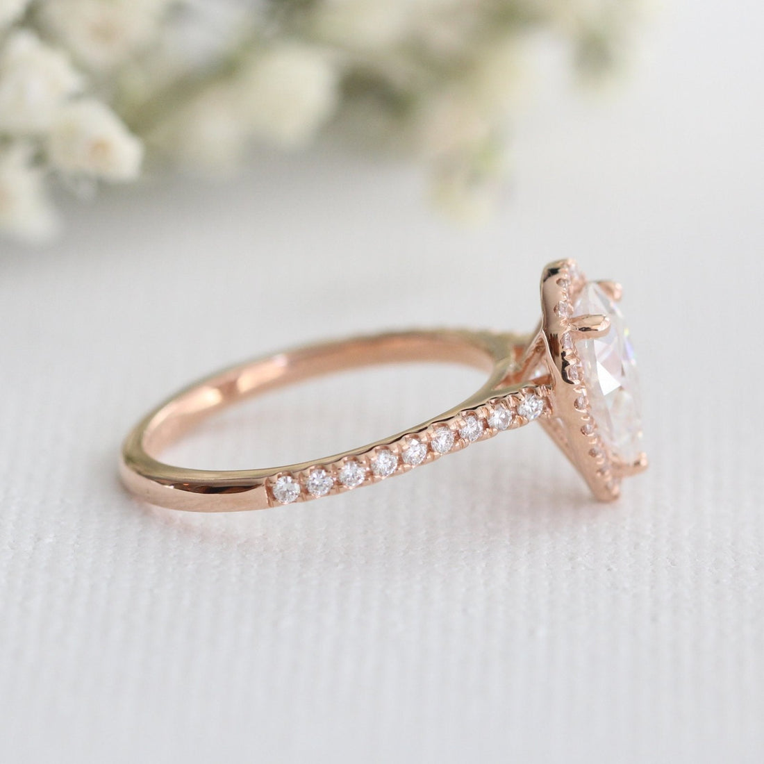 1.50CT Pear Cut Moissanite Halo Engagement Ring