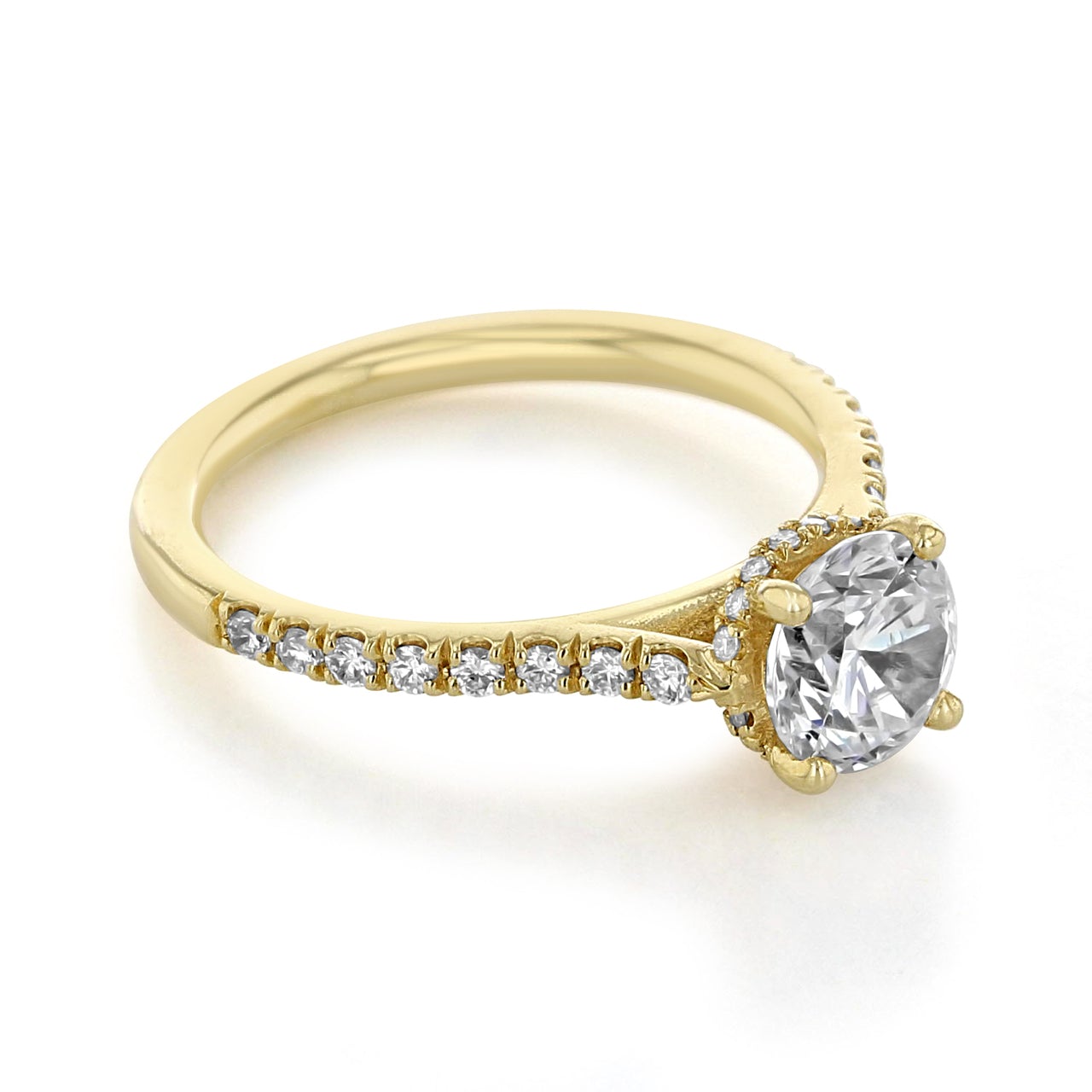 1.0CT Round Cut Hidden Halo Pave Style Moissanite Engagement Ring