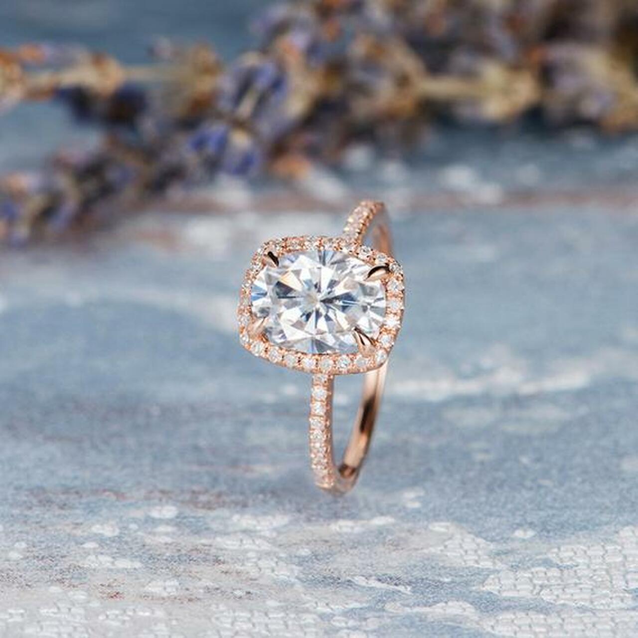 1.75CT Oval Cut Halo Moissanite Engagement Ring