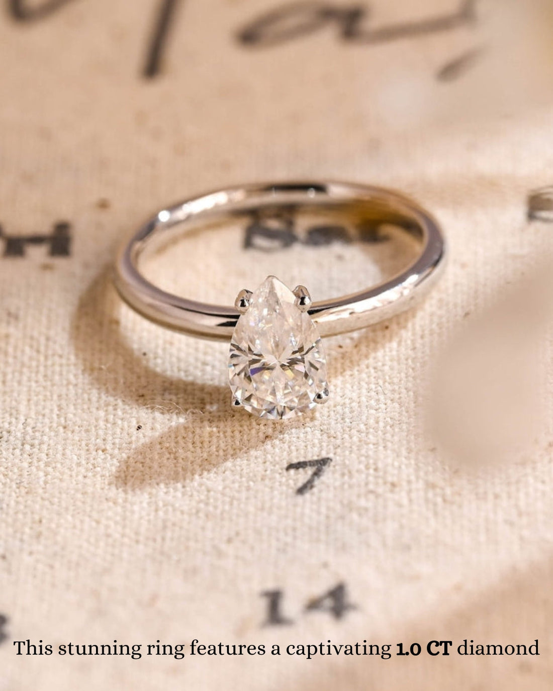 1.0-3.0 CT Pear CVD Diamond Solitaire Engagement Ring