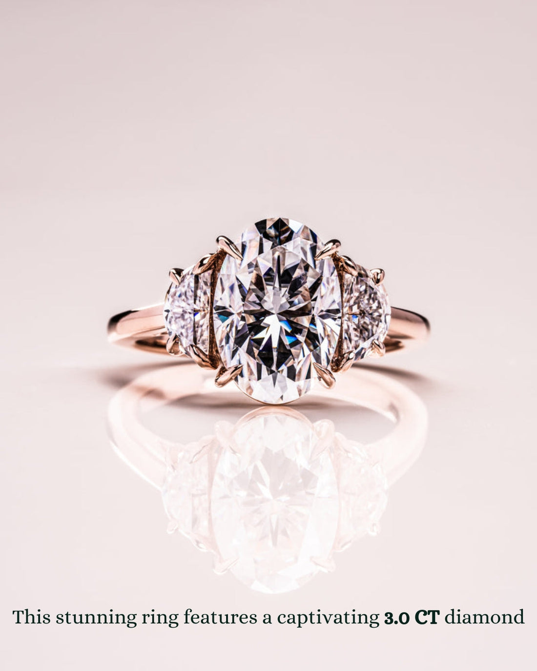 1.0 - 3.0 CT Oval CVD Diamond Three Stones Engagement Ring