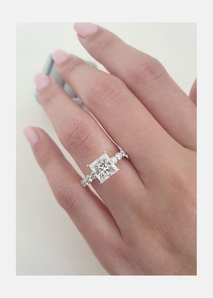 2.0ct Princess Moissanite Solitaire Pave Setting Diamond Engagement Ring