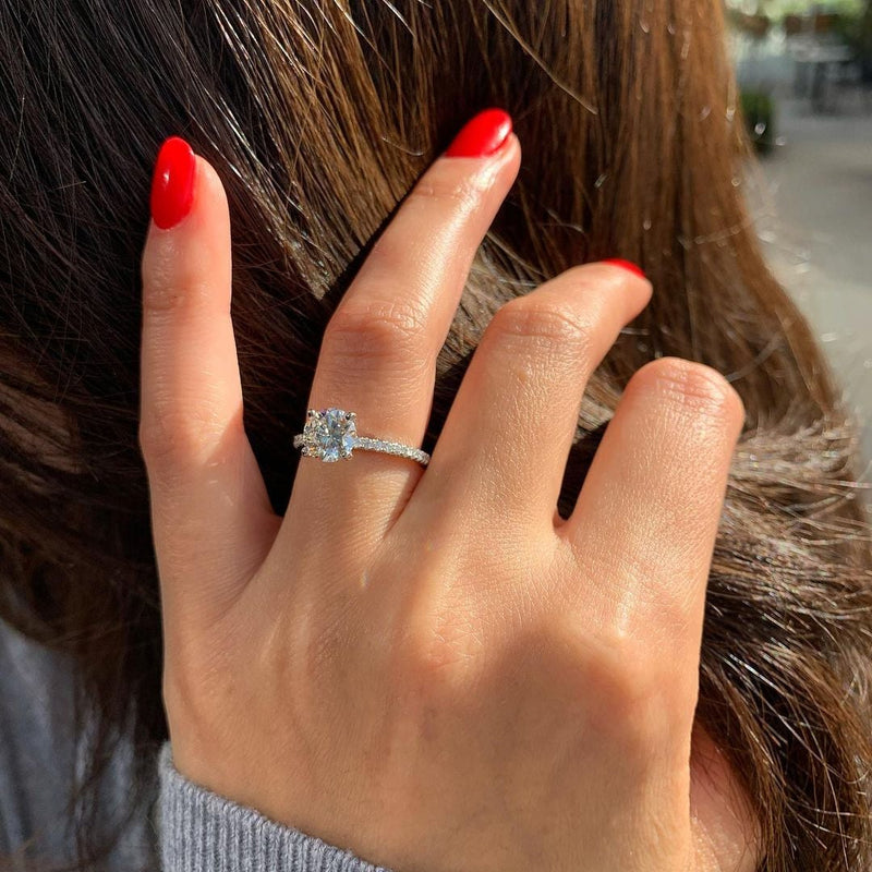 1.0CT Round Cut Pave Setting Moissanite Engagement Ring