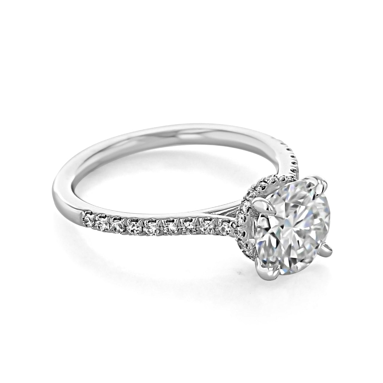 1.5CT Round Cut Hidden Halo Moissanite Engagement Ring