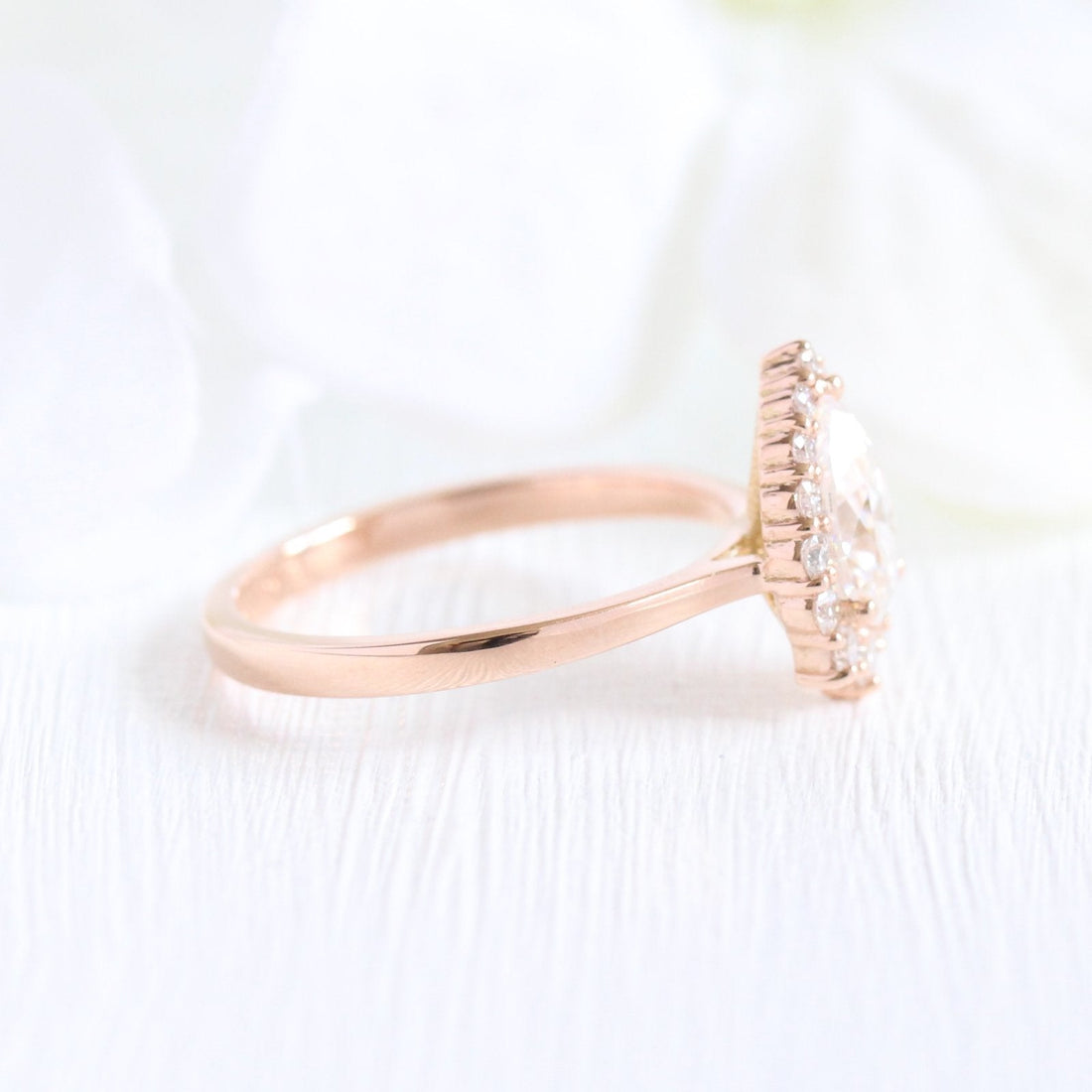 1.0CT Pear Cut Halo Style Moissanite Engagement Ring