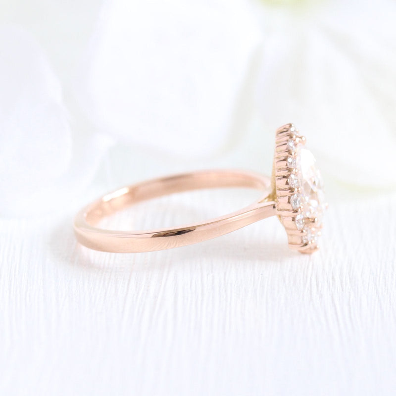 1.0CT Pear Cut Halo Style Moissanite Engagement Ring