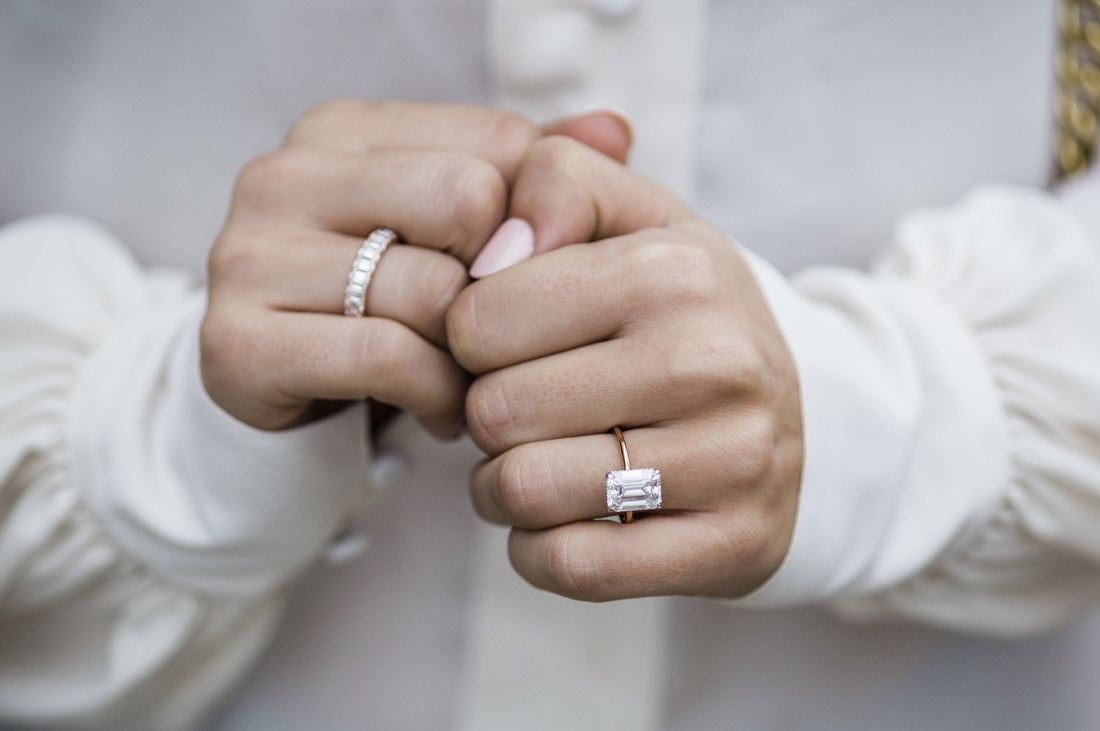 3.50CT Emerald Cut Moissanite Solitaire Hidden Halo Engagement Ring