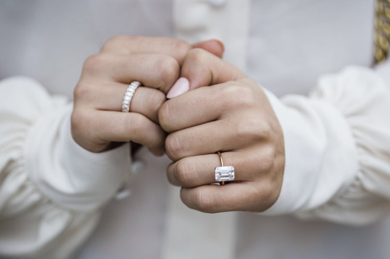 3.50CT Emerald Cut Moissanite Solitaire Hidden Halo Engagement Ring