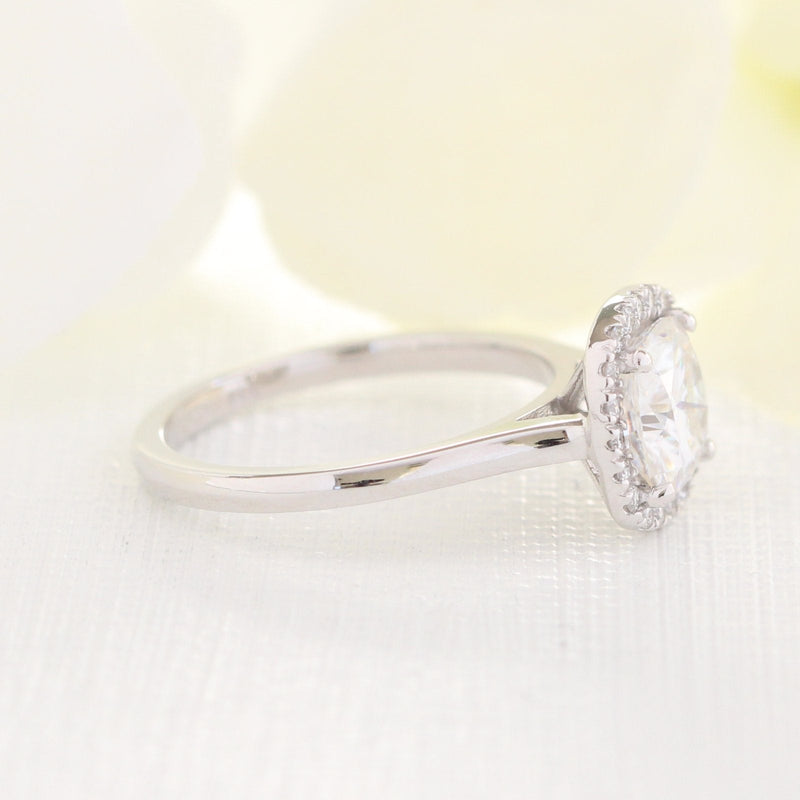 1.65CT Cushion Cut Moissanite Halo Engagement Ring