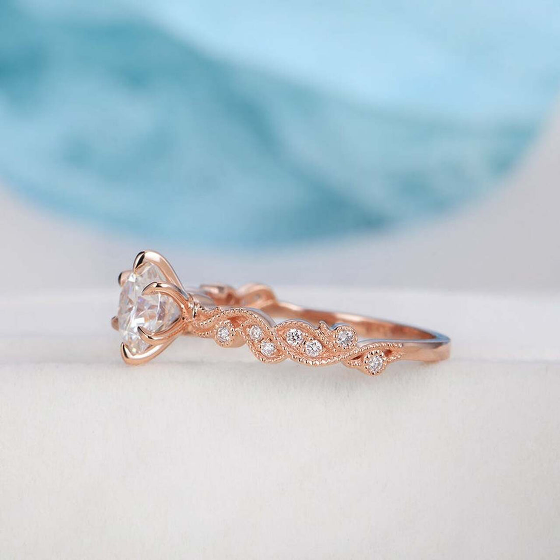 1.0CT Round Cut Art Deco Pave Style Moissanite Engagement Ring