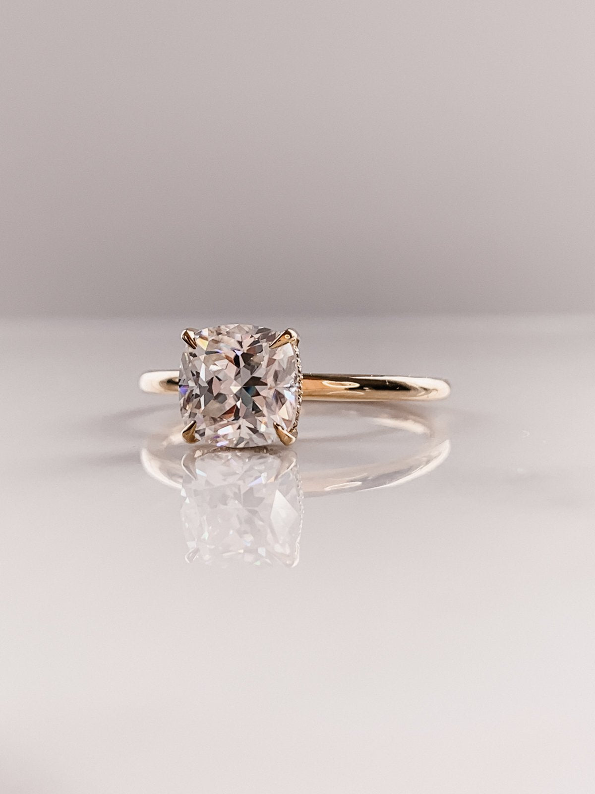 2.50CT Cushion Moissanite Solitaire Engagement Ring With Hidden Halo Setting