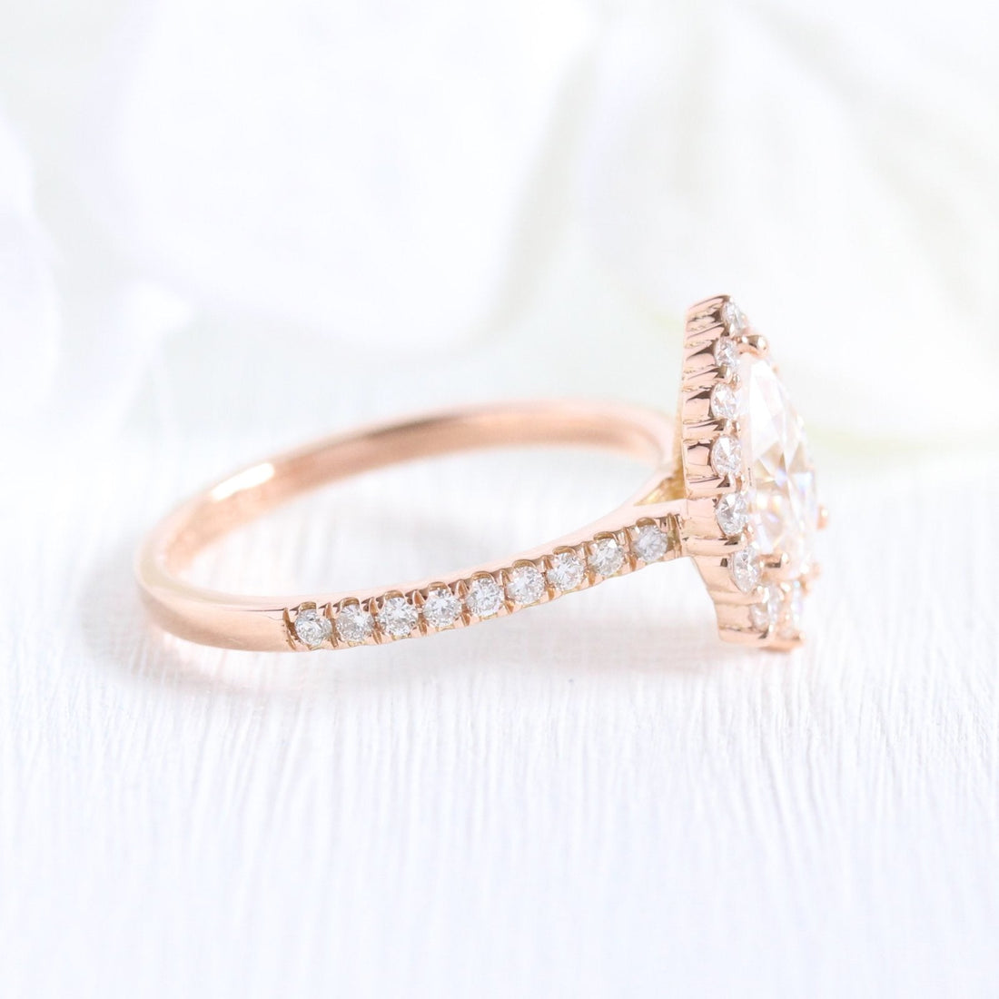 1.0CT Pear Halo Style Pave Setting Moissanite Engagement Ring