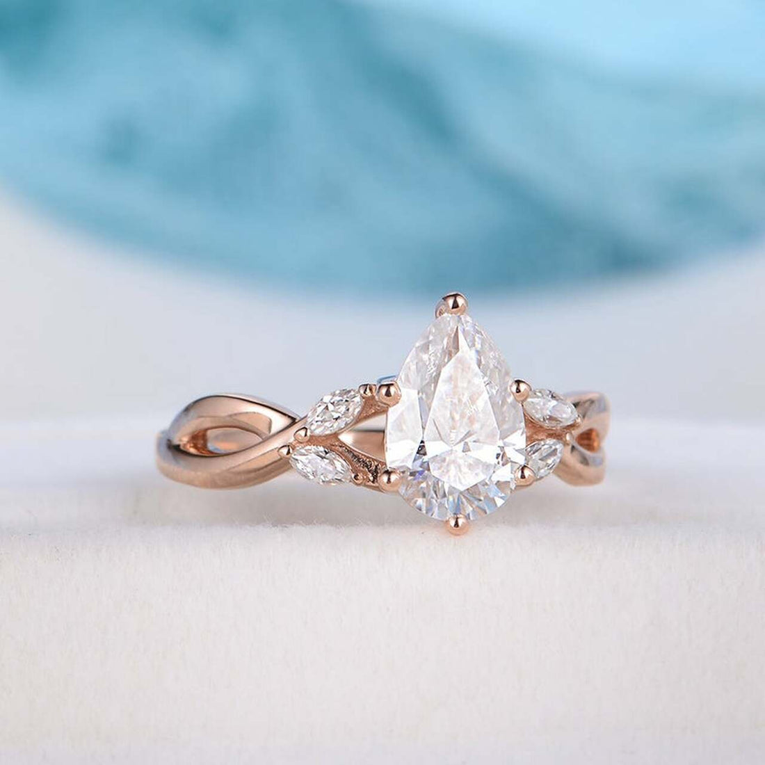 1.33CT Pear Cut Split Shank Moissanite Engagement Ring
