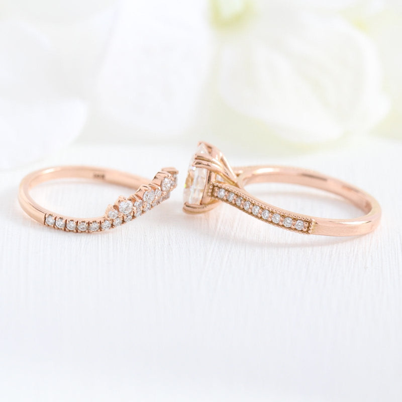 2.0CT Oval Moissanite Solitaire Bridal Ring Set