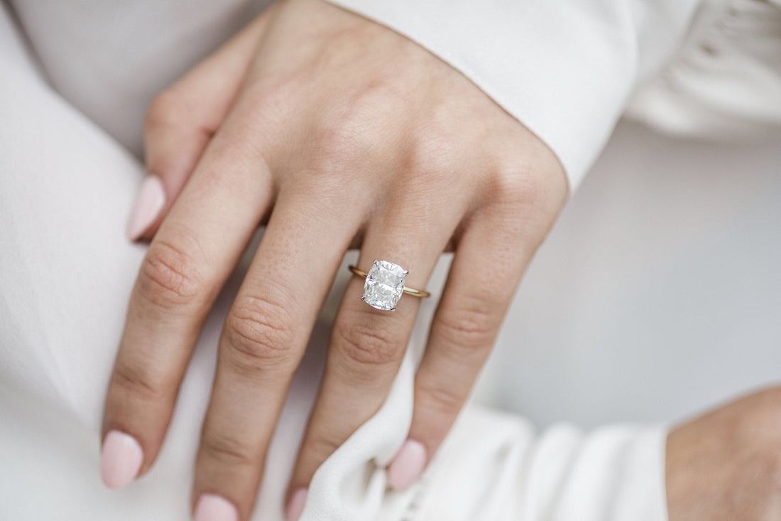 3.20CT Elongated Cushion Moissanite Solitaire Hidden Halo Setting Engagement Ring