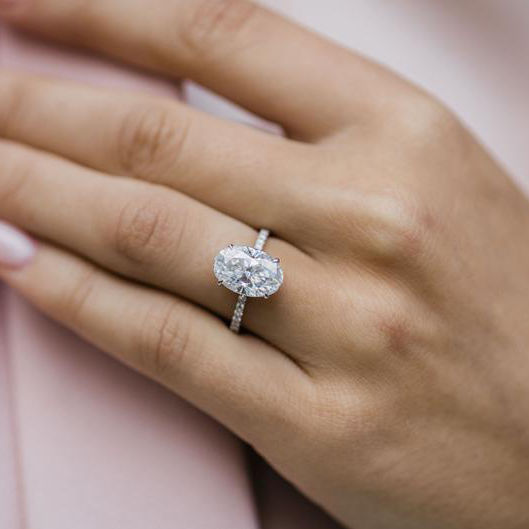 4.0CT Crushed Ice Oval Moissanite Hidden Halo Pave Setting Engagement Ring