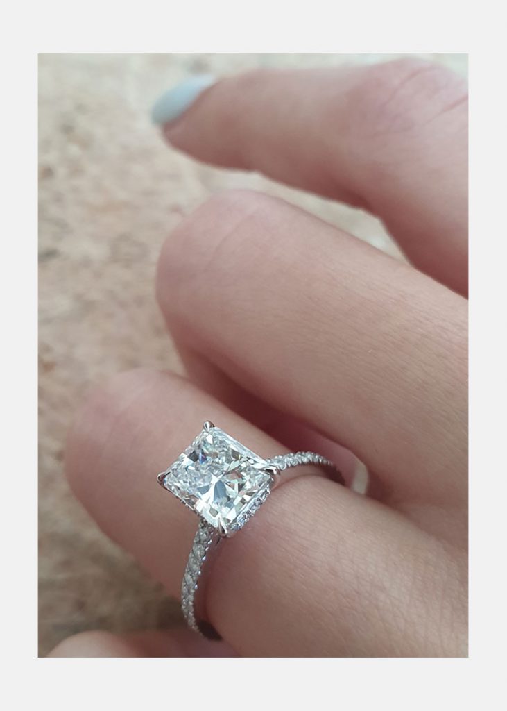 1.50ct Radiant Moissanite Hidden Halo Pave Setting Engagement Ring