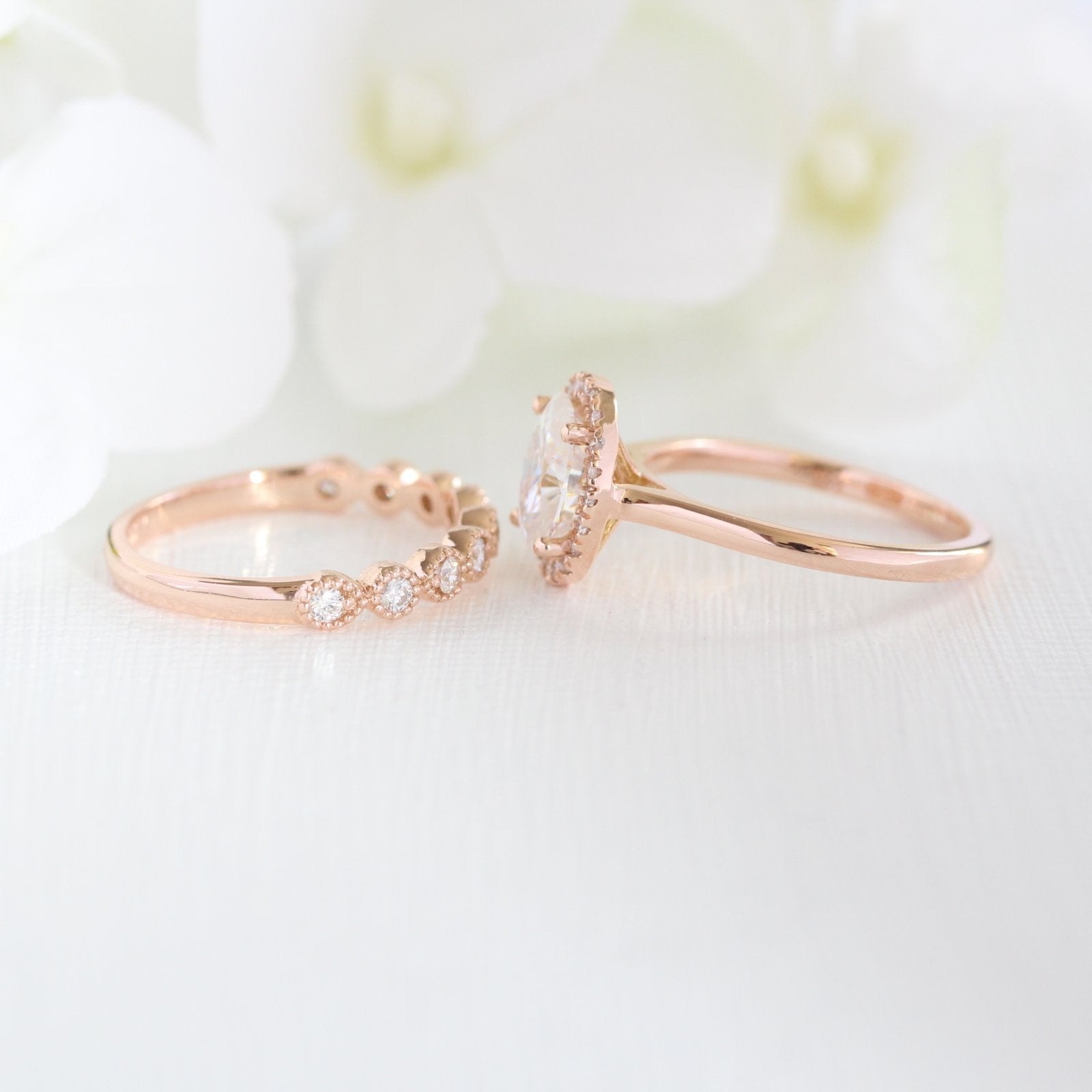 2.30CT Cushion Cut Moissanite Halo Bridal Ring Set