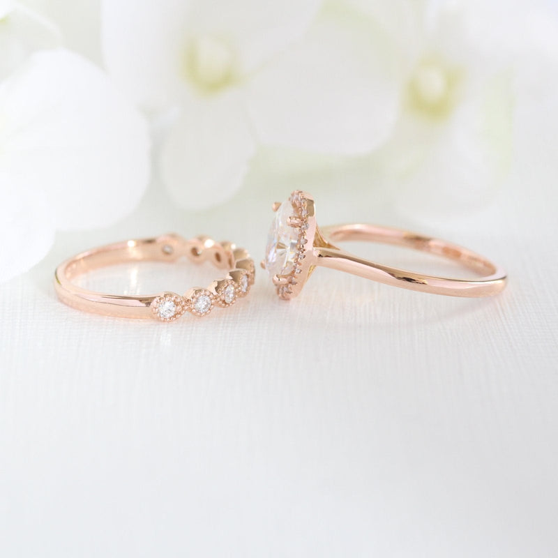 2.30CT Cushion Cut Moissanite Halo Bridal Ring Set