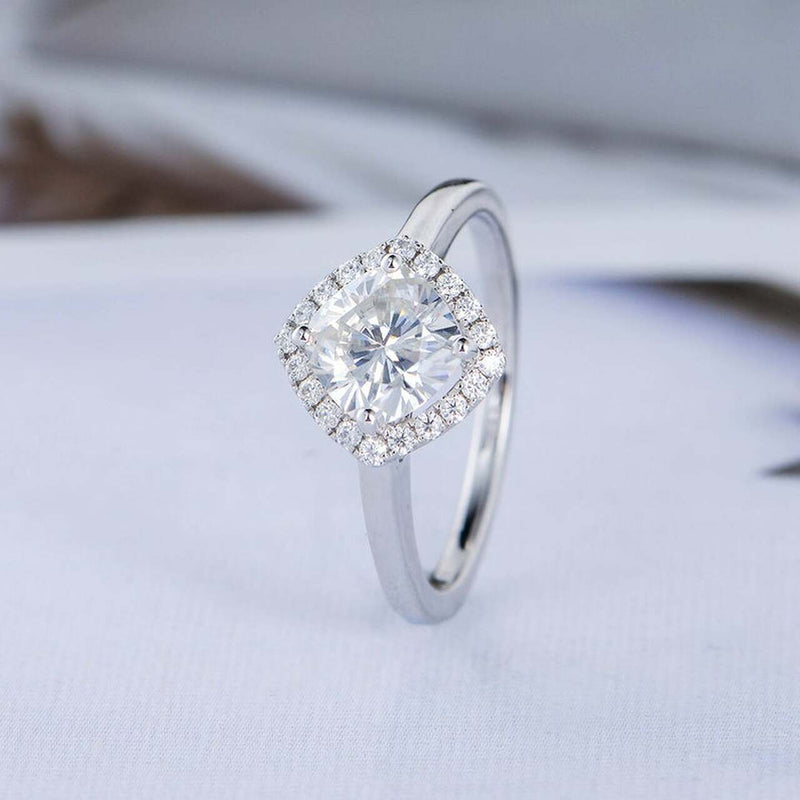 1.0CT Cushion Cut Halo Style Moissanite Diamond Engagement Ring