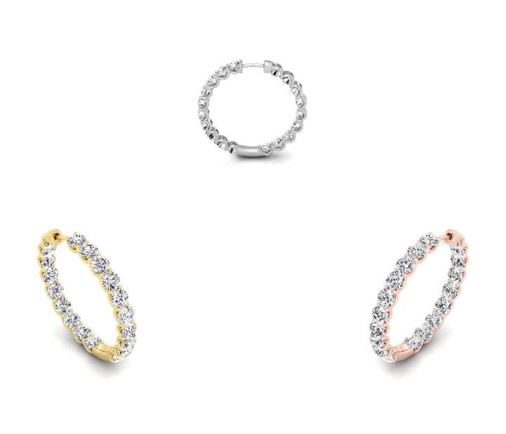 Round Cut Diamond Shared Prongs Hoops Earrings for Women