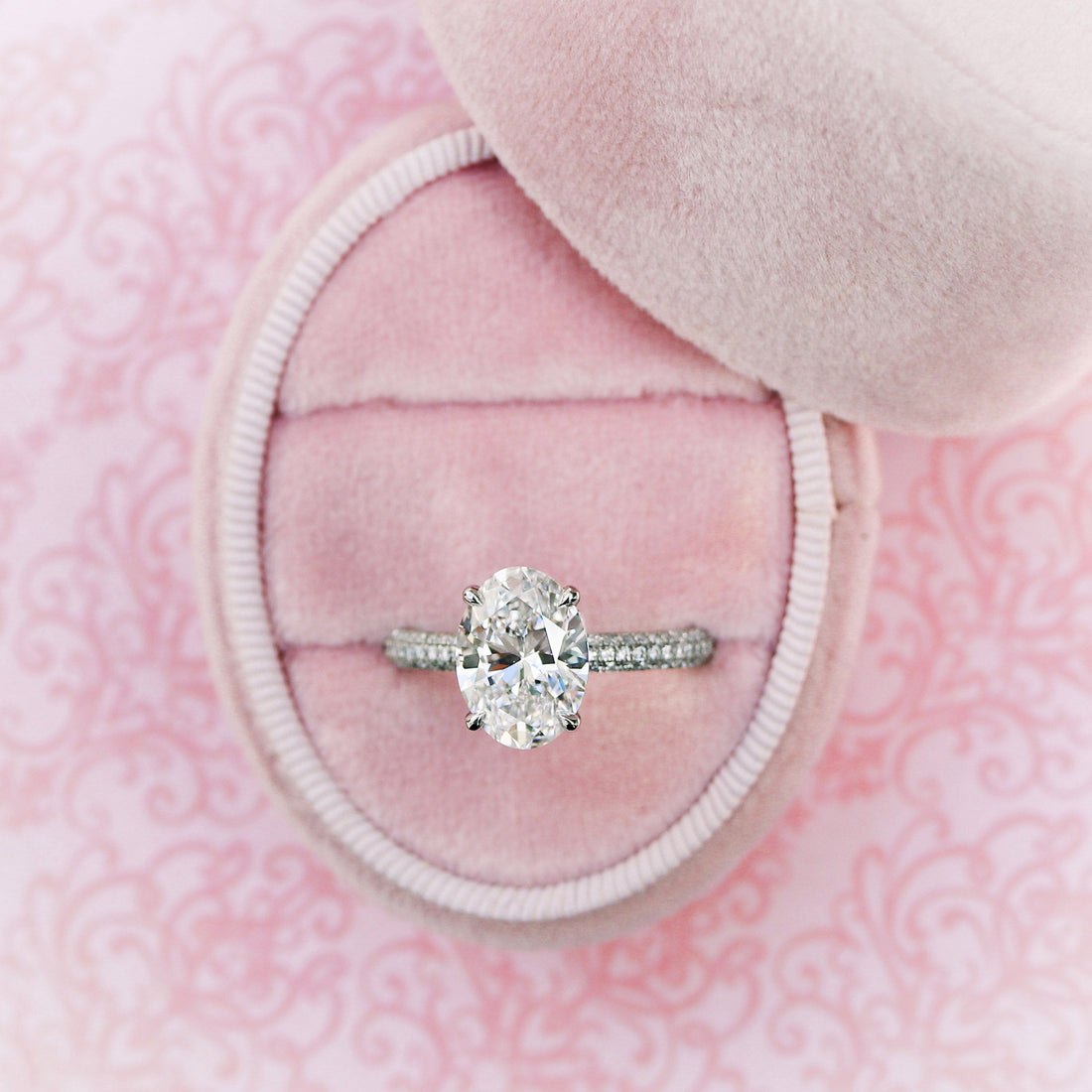 1.50CT Oval Cut Moissanite Three Side Pave Setting Engagement Ring
