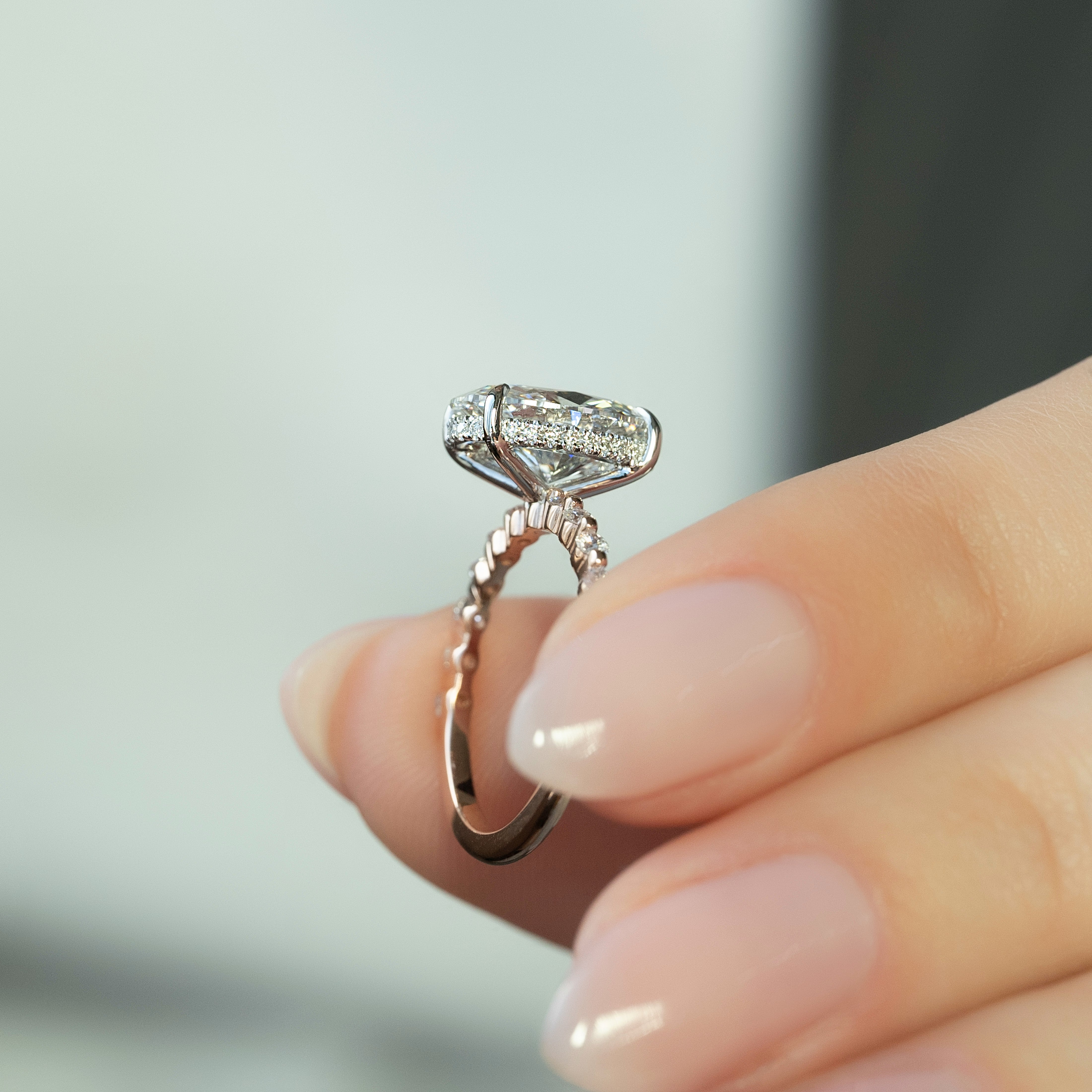 1.50 - 3.50 CT Oval Cut CVD Diamond Hidden Halo & Pave Engagement Ring