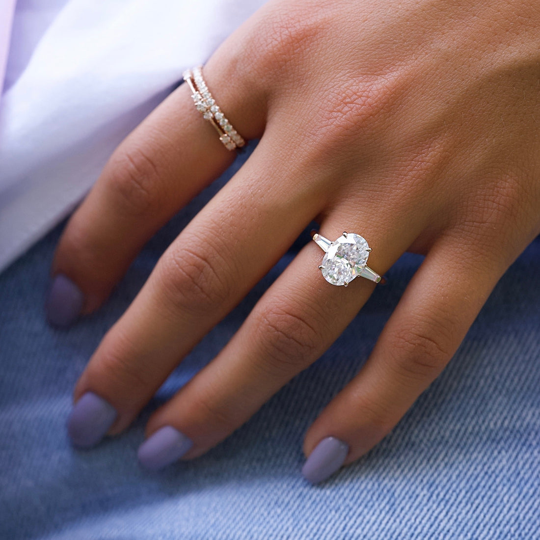 1.50 -3.50 CT Oval Cut CVD Diamond Three Stone Style Engagement Ring
