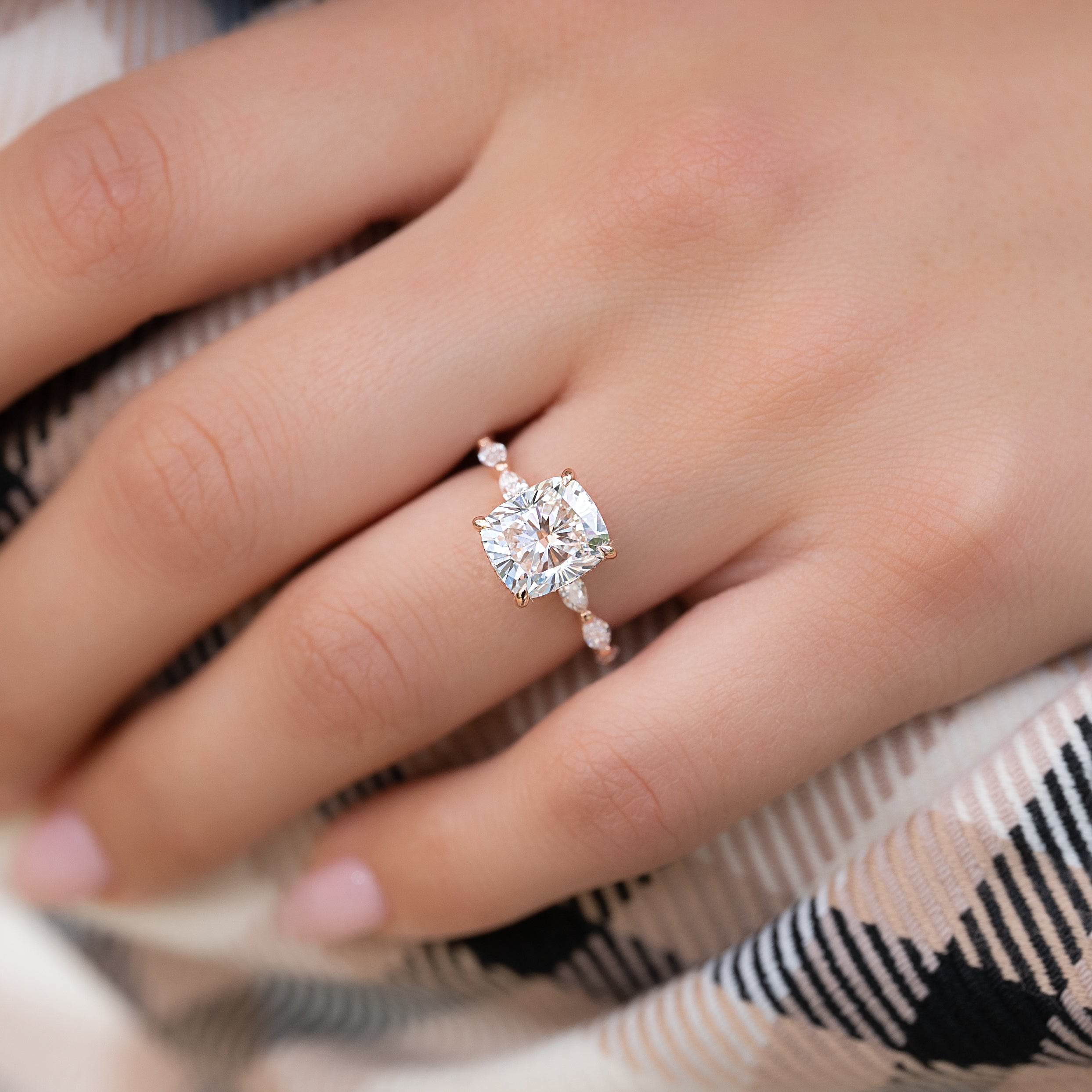 2.0 - 4.0 CT Elongated Cushion Cut CVD Diamond Hidden Halo & Pave Engagement Ring