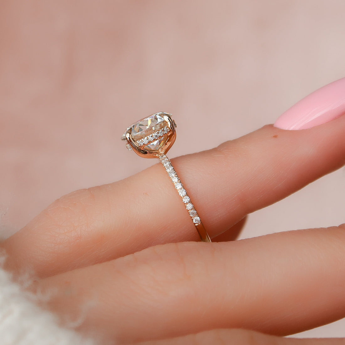 1.50 - 3.50 CT Round Cut CVD Diamond Hidden Halo & Pave Engagement Ring