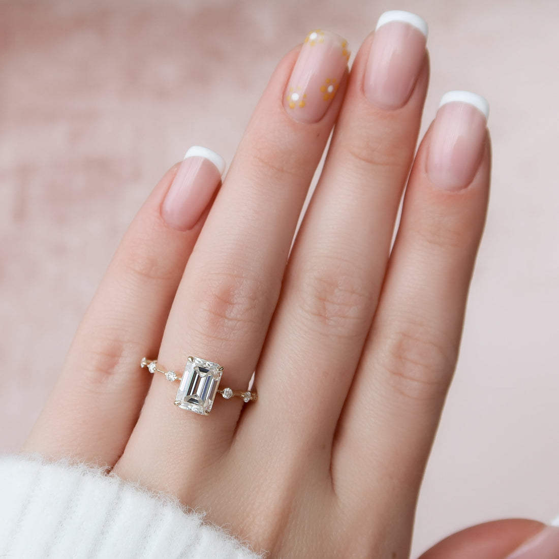 1.50 - 3.50 CT Emerald Cut CVD Diamond Dainty Pave Engagement Ring