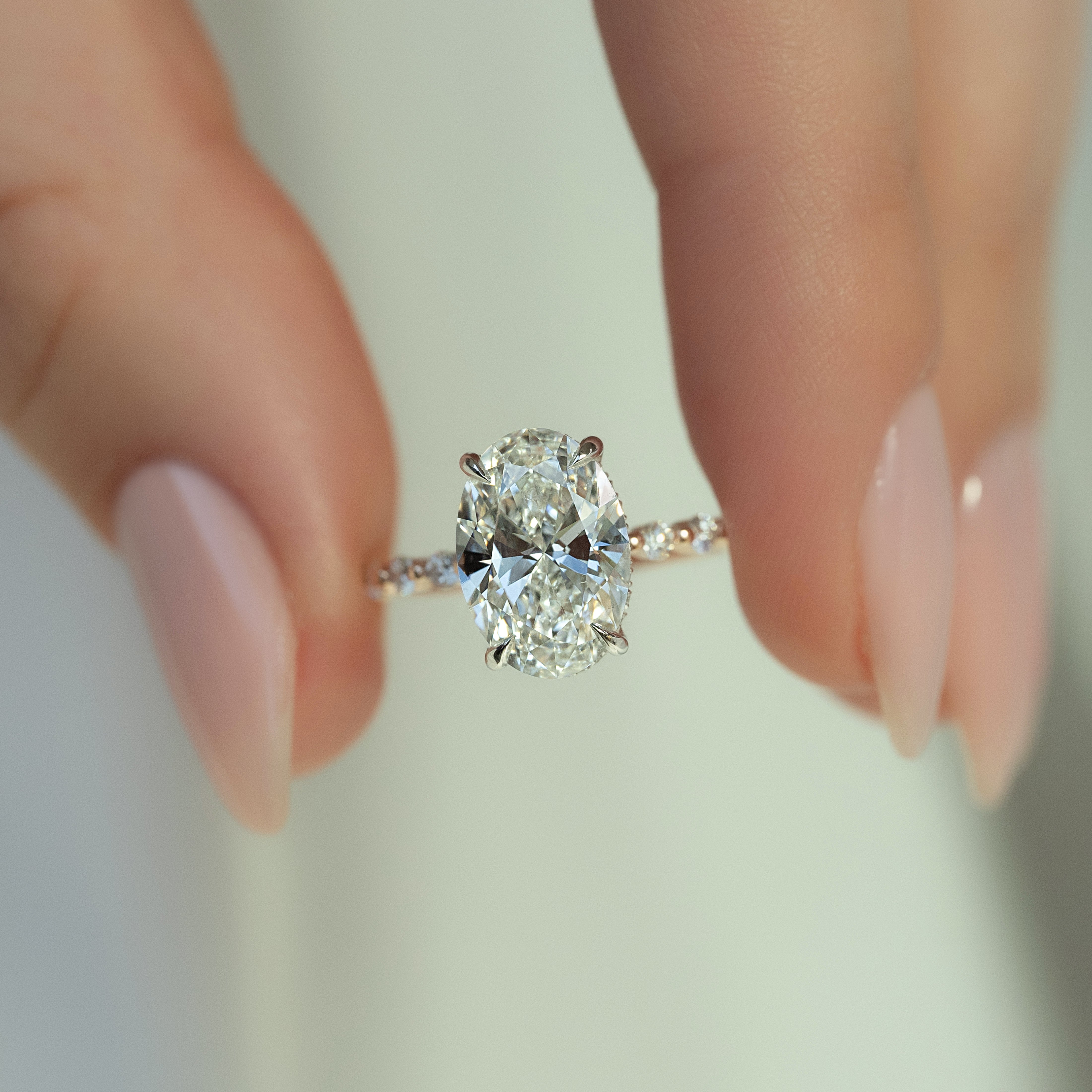 1.50 - 3.50 CT Oval Cut CVD Diamond Hidden Halo & Pave Engagement Ring