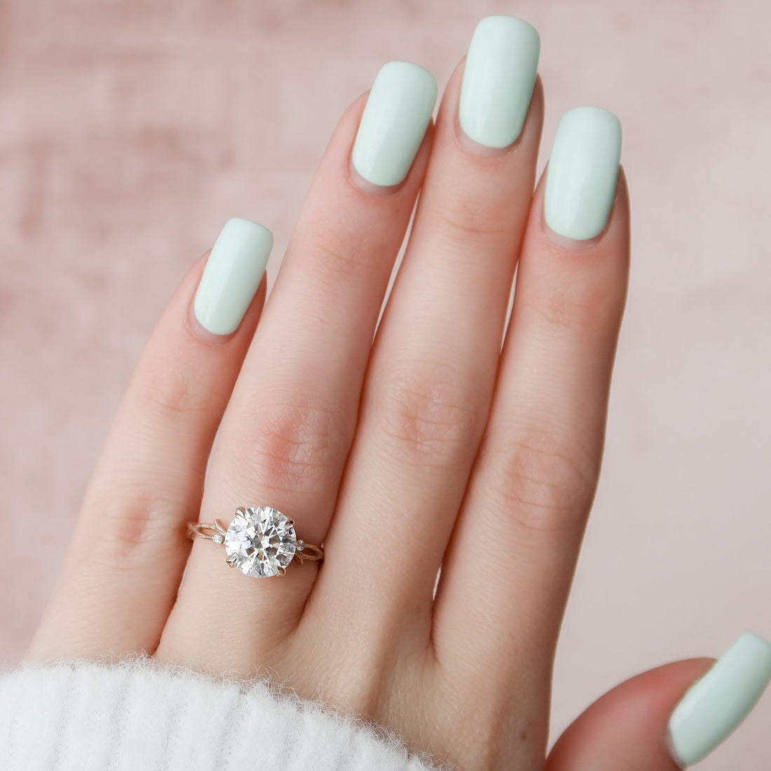 1.0 - 3.0 CT Round Cut CVD Diamond Twig Setting  Engagement Ring
