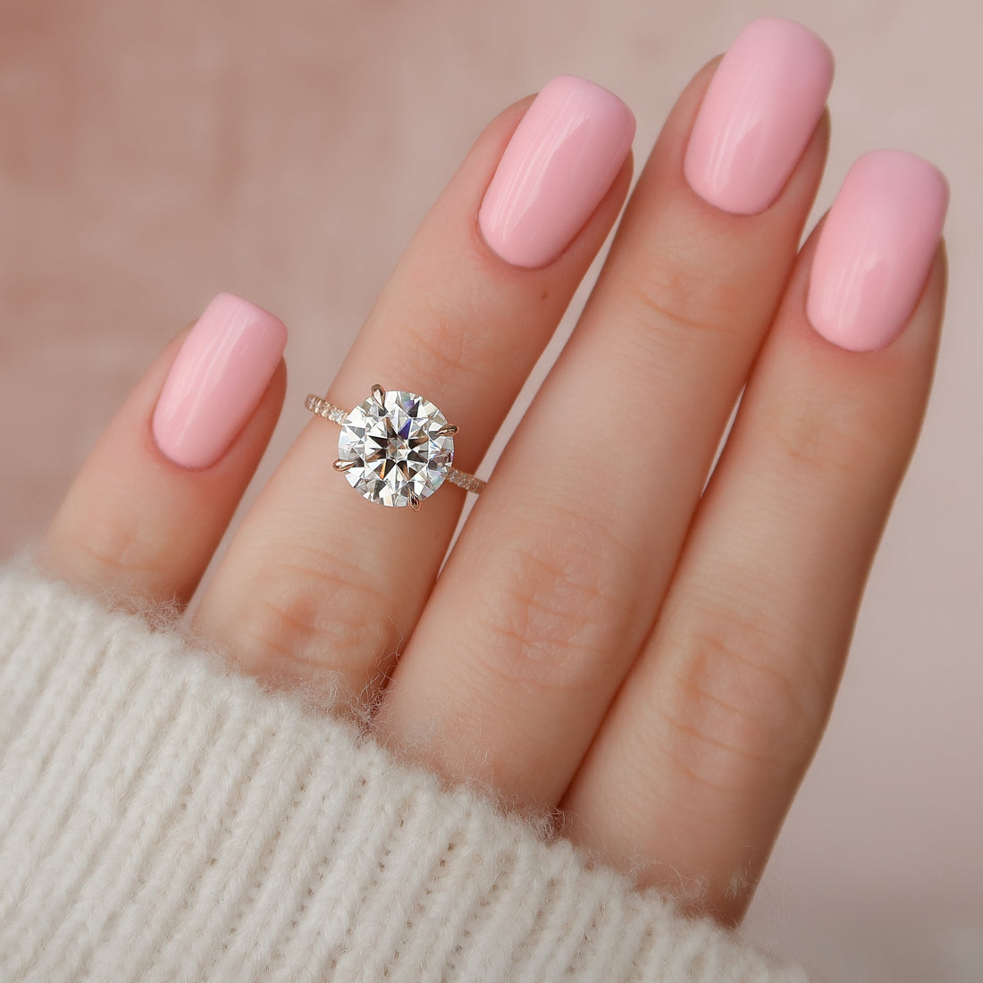 1.50 - 3.50 CT Round Cut CVD Diamond Hidden Halo & Pave Engagement Ring
