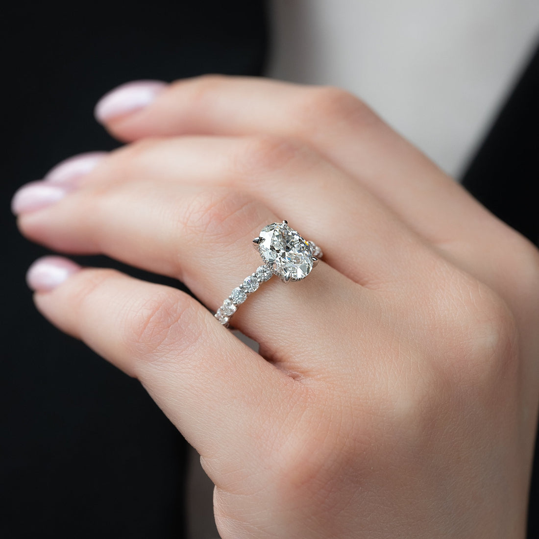 2.0 - 4.0 CT Oval Cut CVD Diamond Hidden Halo & pave  Engagement Ring