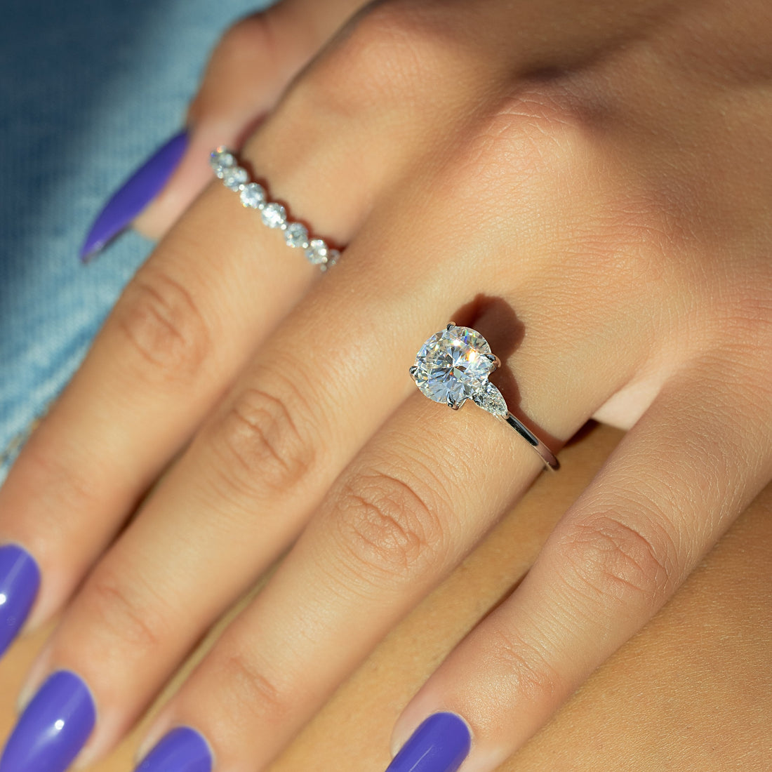 2.0 - 3.0 CT Round Cut CVD Diamond Three Stone Style Engagement Ring