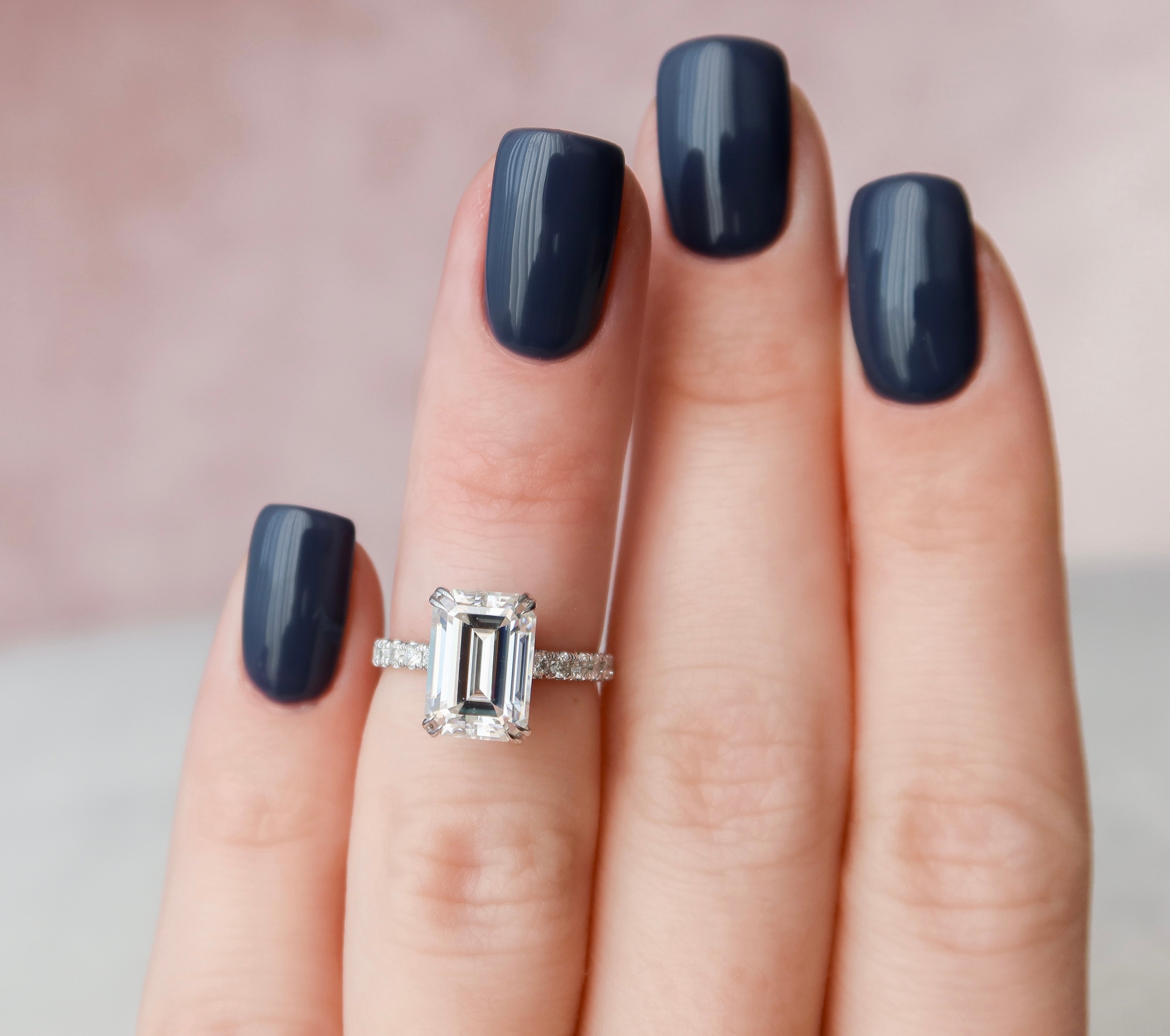 2.0 - 4.0 CT Emerald Cut CVD Diamond Hidden Halo & Pave Engagement Ring