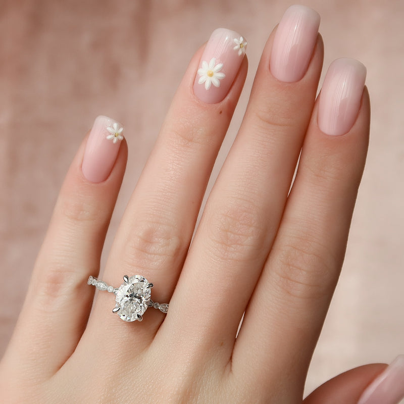 2.0 -4.0 CT Oval Cut CVD Diamond Pave Engagement Ring