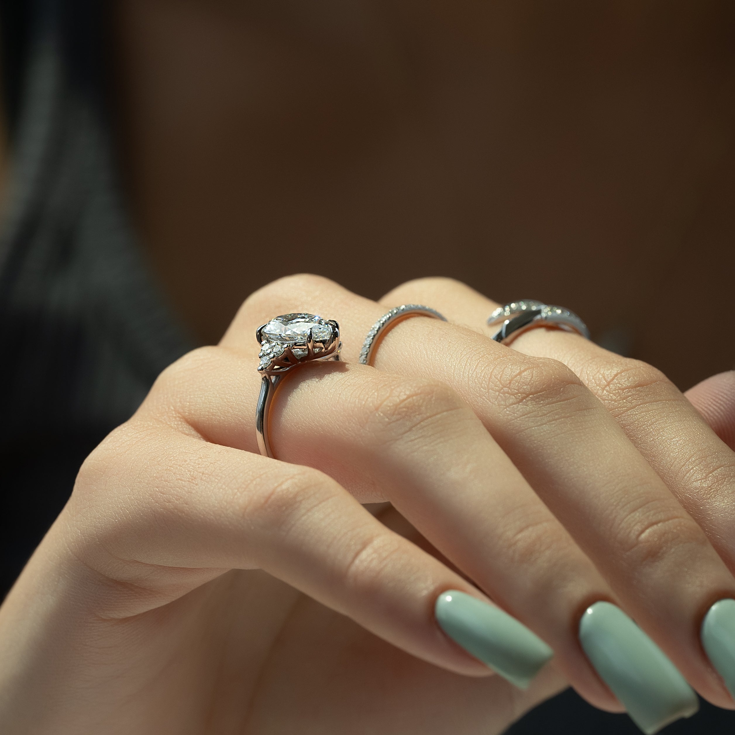 1.0 - 3.0  CT Pear Cut CVD Diamond Cluster Engagement Ring