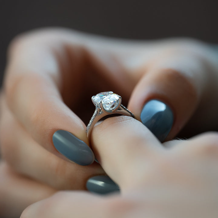 2.0 -4.0 CT Oval Cut CVD Diamond Pave Engagement Ring