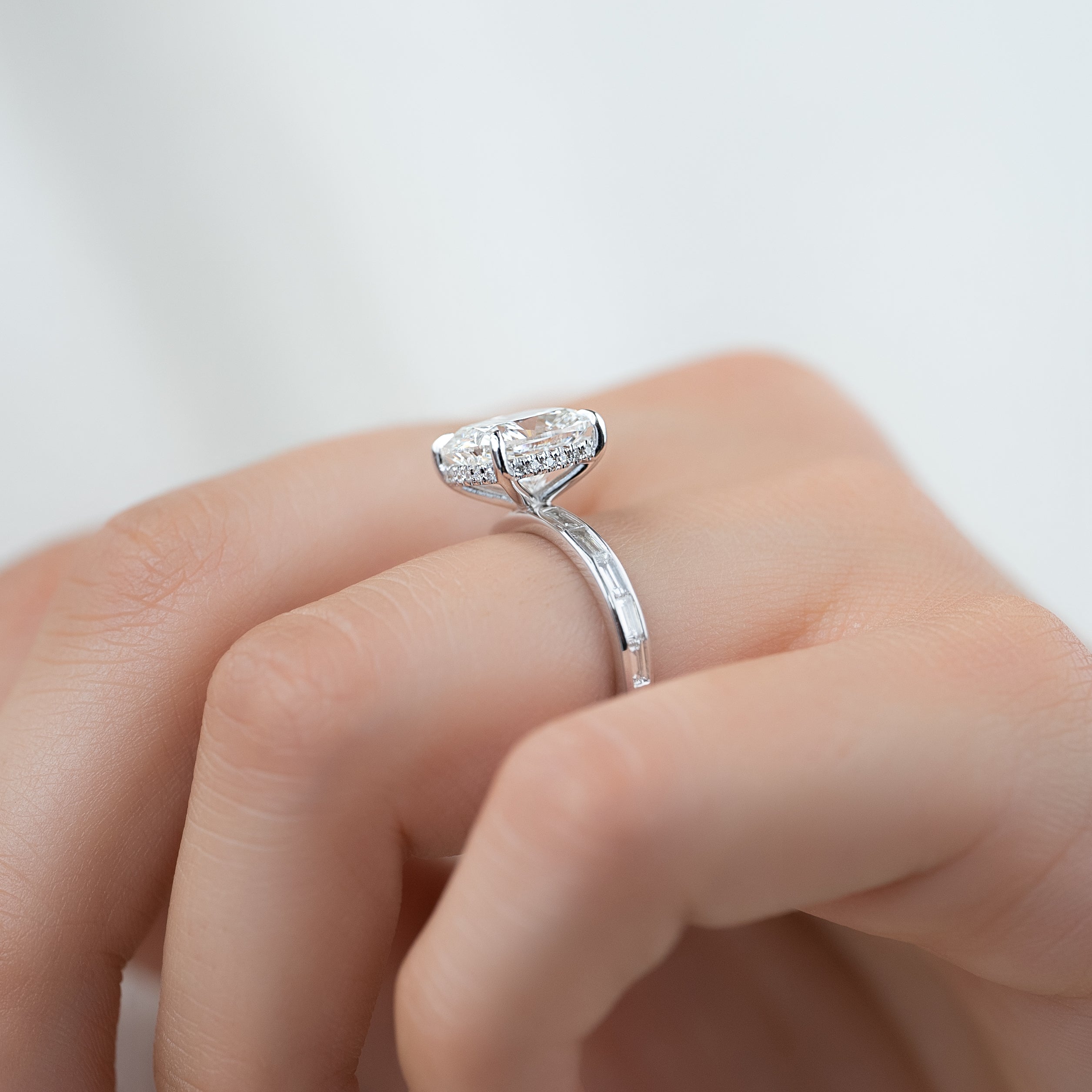 2.0 - 4.0 CT Elongated Cushion Cut CVD Diamond Hidden Halo & Pave Engagement Ring