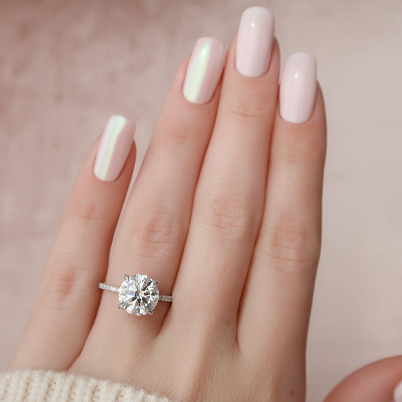 1.50 - 3.50 CT Round Cut CVD Diamond Hidden Halo & Pave Engagement Ring