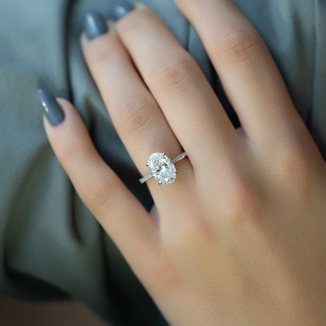 2.0 -4.0 CT Oval Cut CVD Diamond Pave Engagement Ring