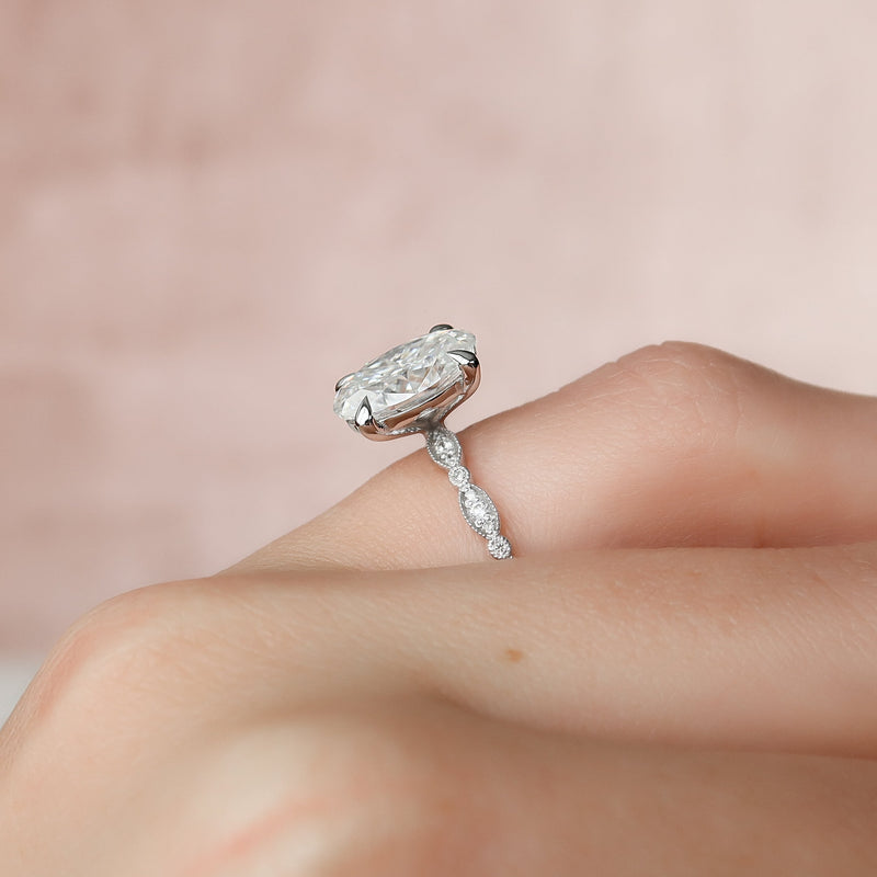 2.0 -4.0 CT Oval Cut CVD Diamond Pave Engagement Ring