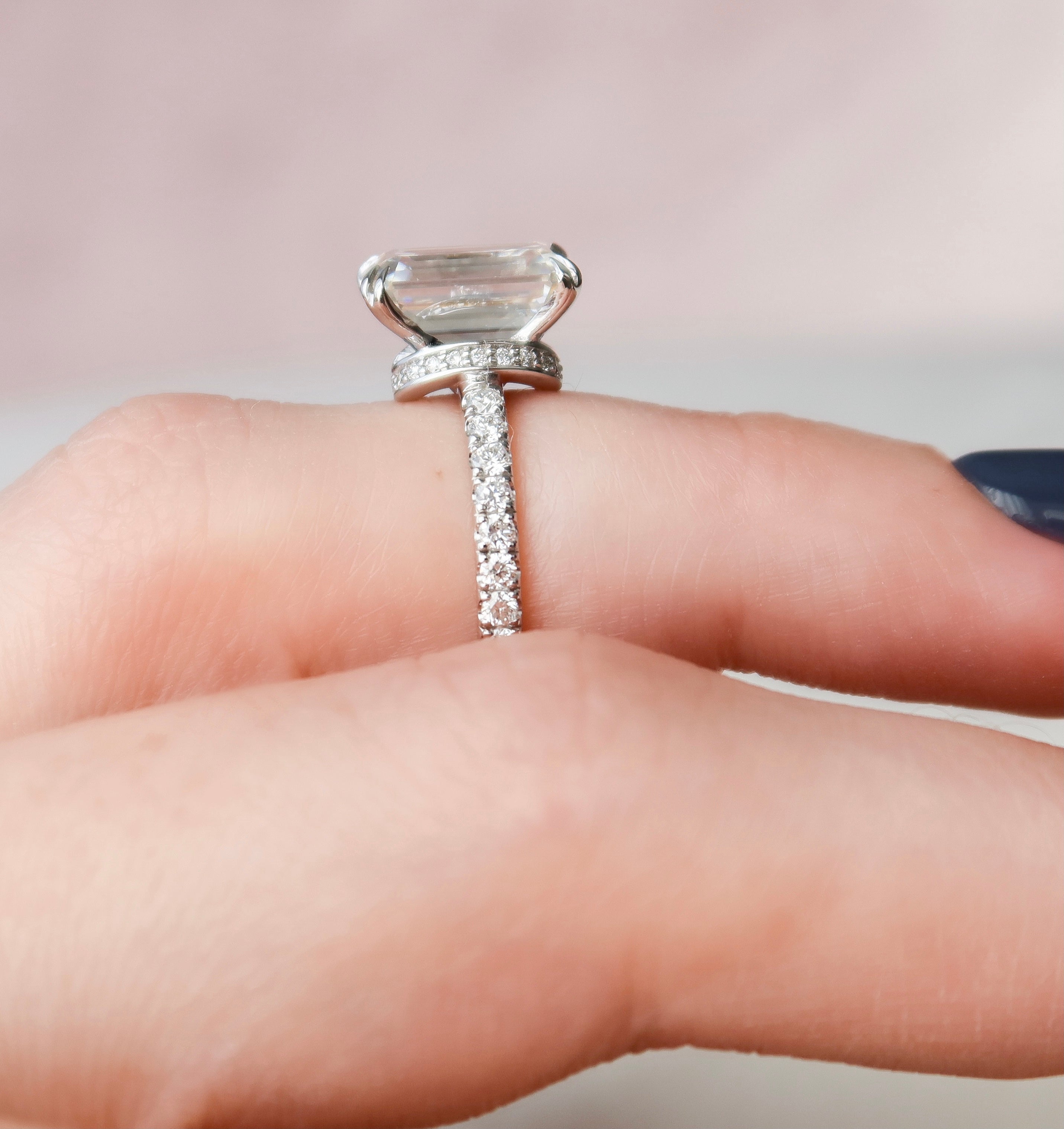 2.0 - 4.0 CT Emerald Cut CVD Diamond Hidden Halo & Pave Engagement Ring