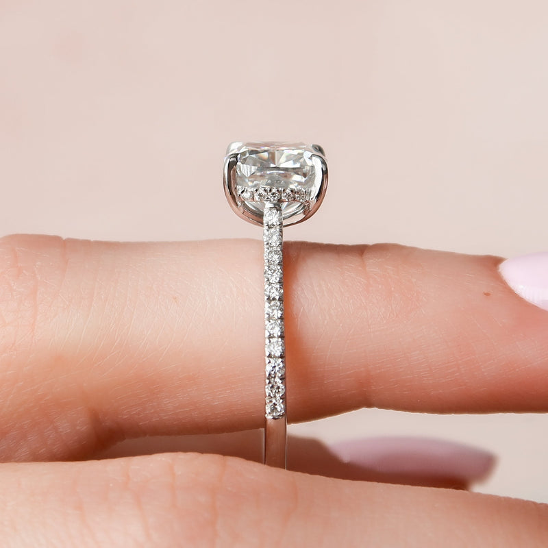 2.0 - 3.0 CT Cushion Cut CVD Diamond Hidden Halo & Pave Engagement Ring